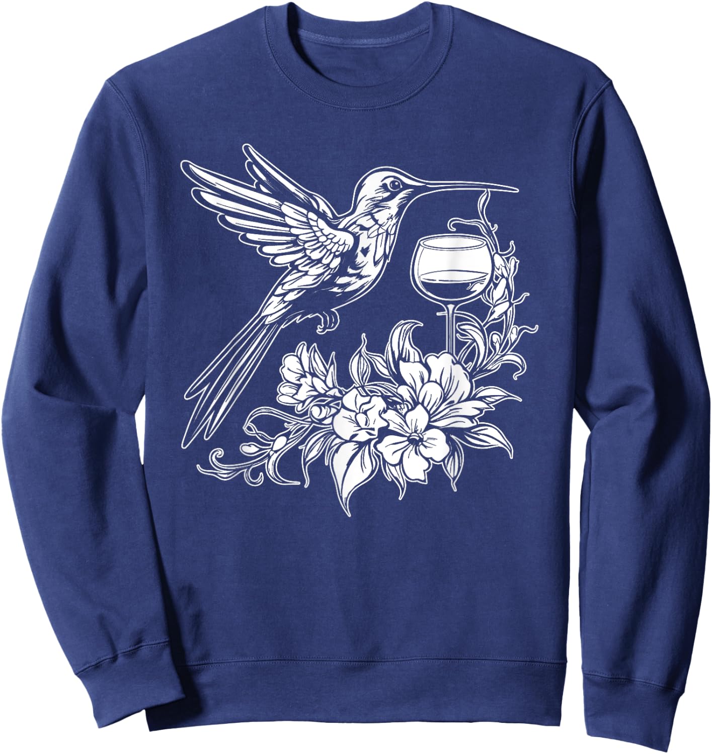 Hummingbird Ornithology Birds Nature Hummingbird Wine Glass Sweatshirt - Sweatshirt | Navy
