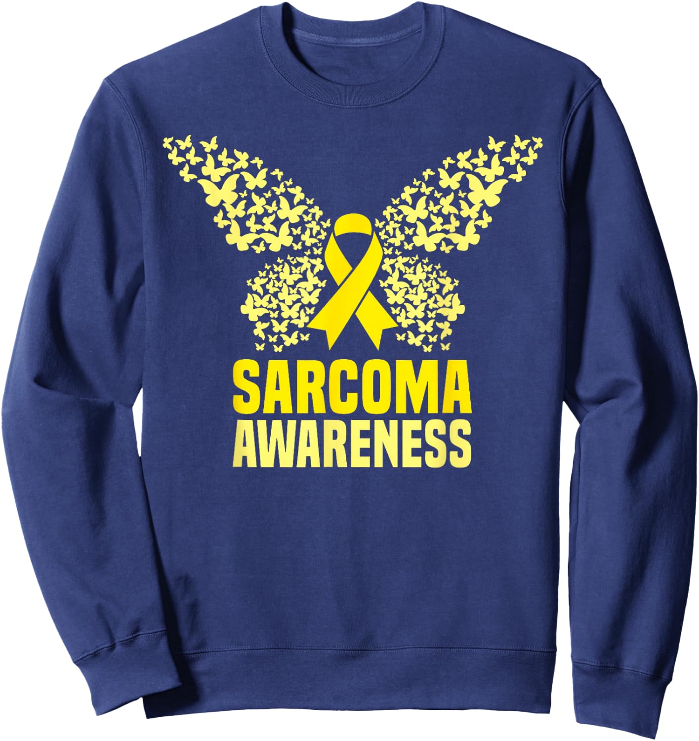 Yellow Butterfly Ribon Sarcoma Bone Cancer Awareness Support Sweatshirt - Sweatshirt | Navy