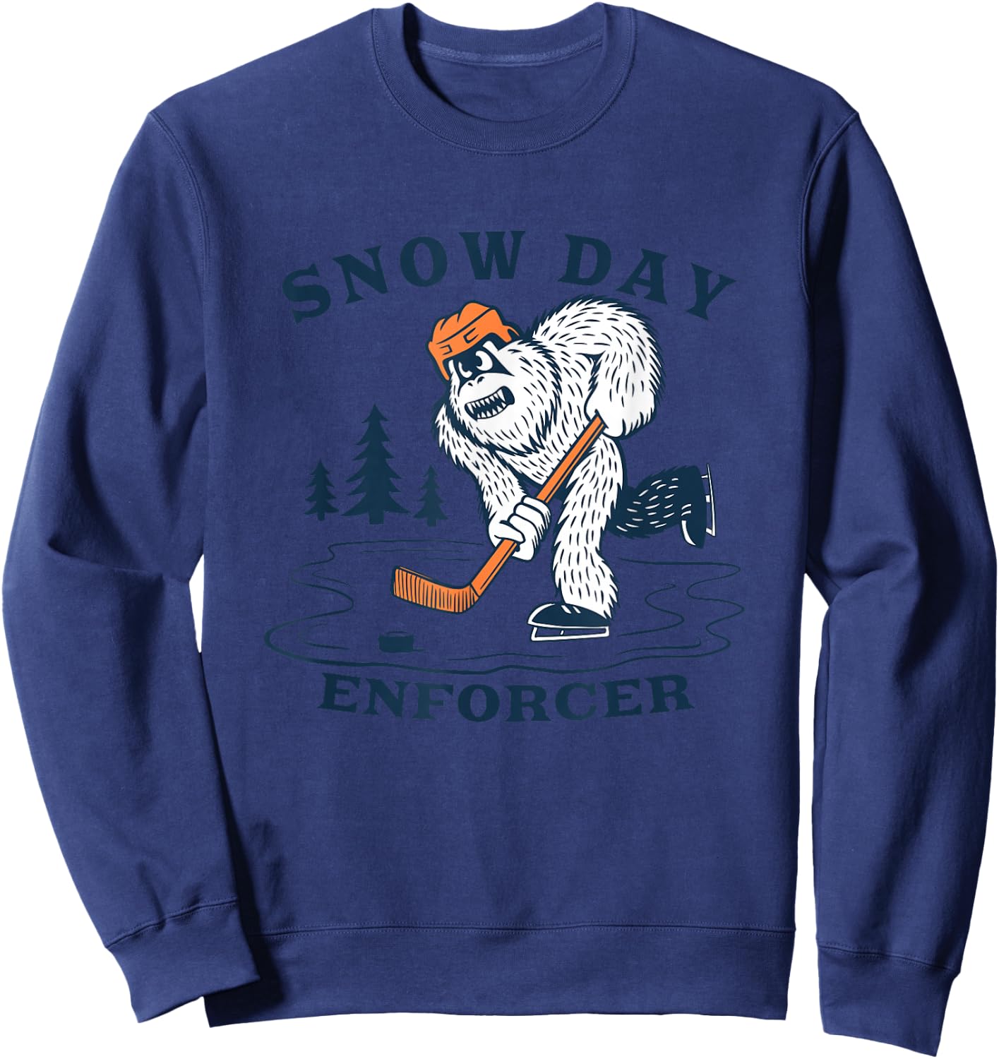 Snow Day Enforcer Abominable Snowman Hockey Player Sweatshirt - Sweatshirt | Navy