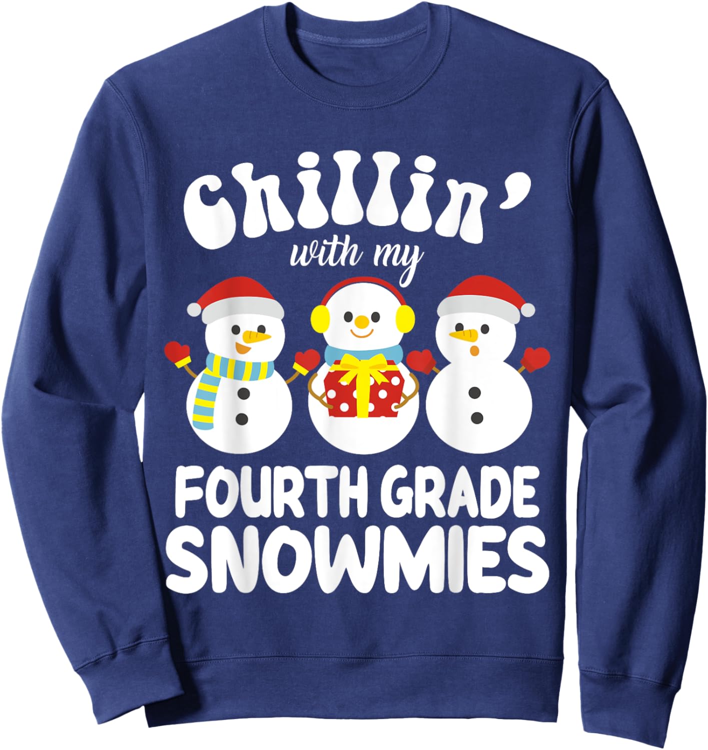 Teacher Christmas Fourth Grade Teacher Xmas Shirt - Black, Small, -Kids Sweatshirt - Sweatshirt | Navy