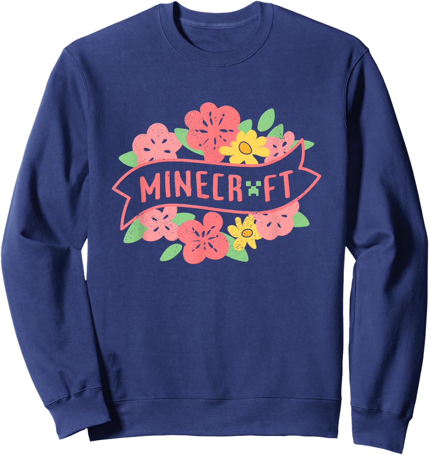 Minecraft Spring Floral Pastel Logo Sweatshirt - Sweatshirt | Navy