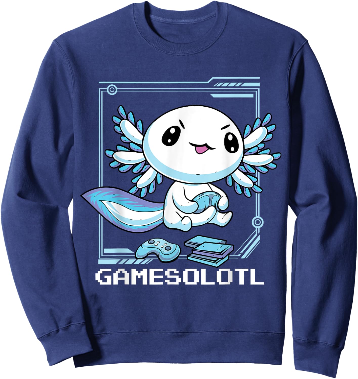 Gamer Axolotl Gamesolotl Fish Gaming Video Gamer Anime Sweatshirt - Sweatshirt | Navy
