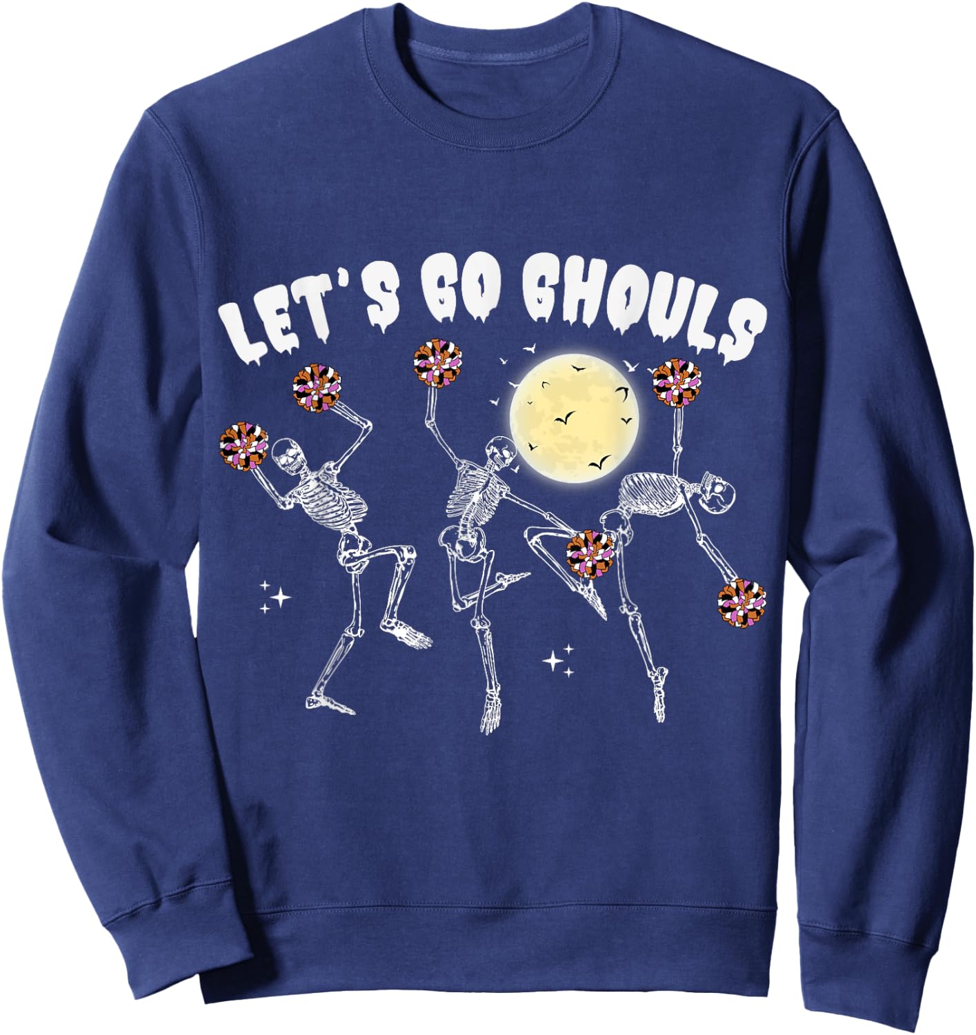 Lets Go Ghouls Cheerleader Halloween Skeleton Cheerleading Sweatshirt - Sweatshirt | Navy