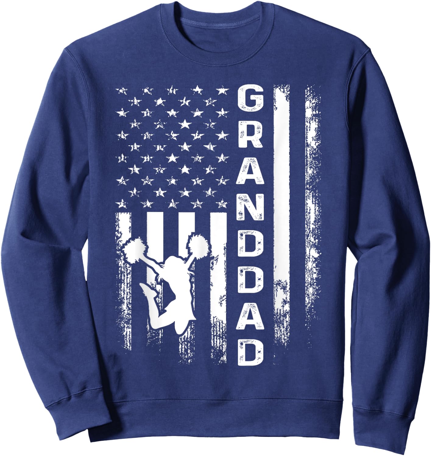 Cheer Granddad American Flag Cheerleading Cheerleader Sweatshirt - Sweatshirt | Navy