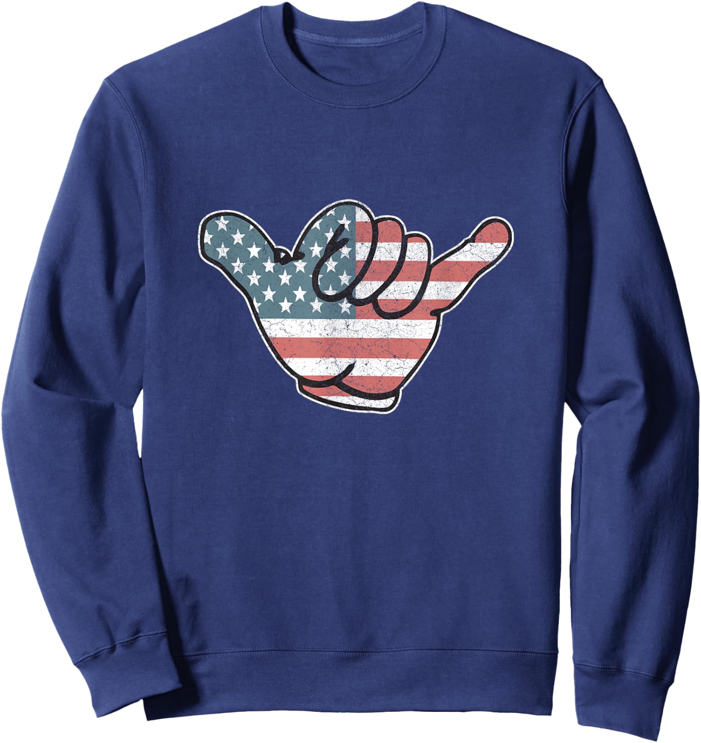 American Flag Vintage Cool Loose Hand Hang Shocker Gesture Women Men Sweatshirt - Sweatshirt | Navy