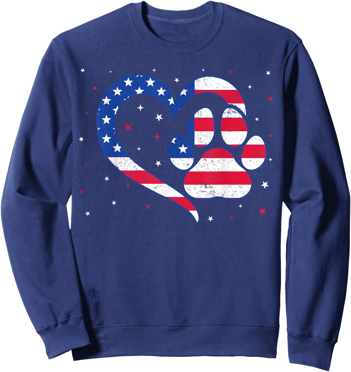Cat & Dog Paw Heart American Flag Patriotic USA 4th Of July Sweatshirt - Sweatshirt | Navy