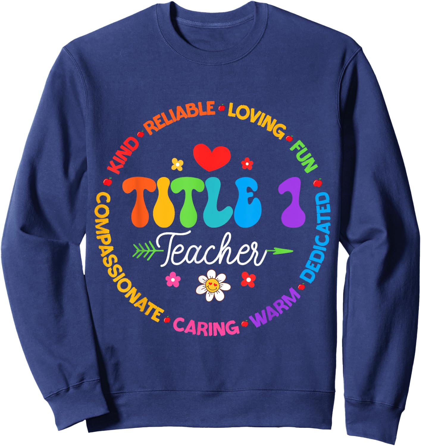 Groovy Title 1 teacher squad cute title 1 Reading Sweatshirt - Sweatshirt | Navy