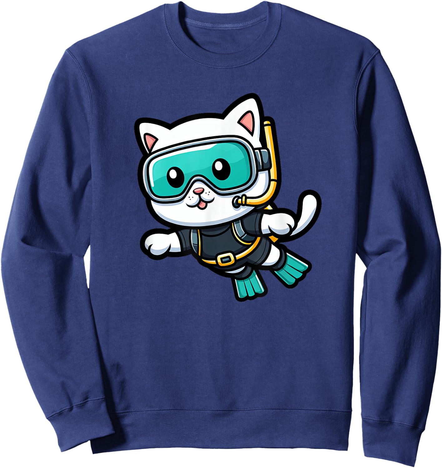 White Cat Scuba Diving Pet Funny Snorkeling Men Women Girls Kids Sweatshirt - Sweatshirt | Navy
