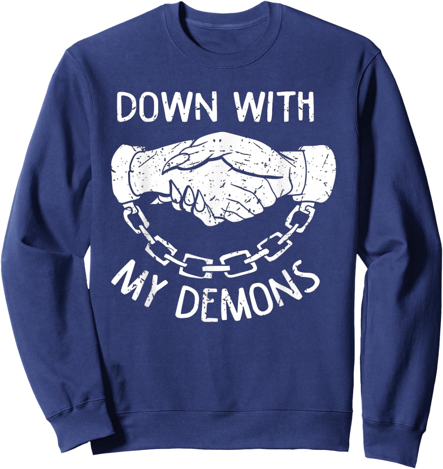 Down With My Demons Deal Handshake Aesthetic Goth Sweatshirt - Sweatshirt | Navy