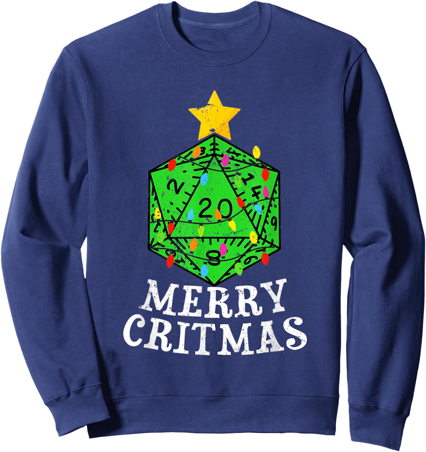 Merry Critmas D20 RPG Christmas Tree RPG Gamer Gaming Xmas Sweatshirt - Sweatshirt | Navy