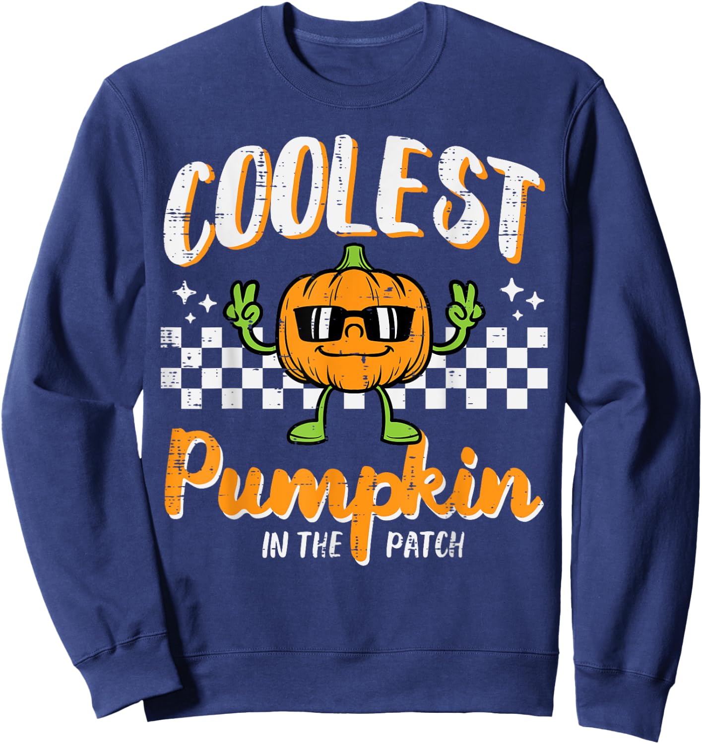 Coolest Pumpkin In Patch Halloween Retro Costume Groovy Boys Sweatshirt - Sweatshirt | Navy