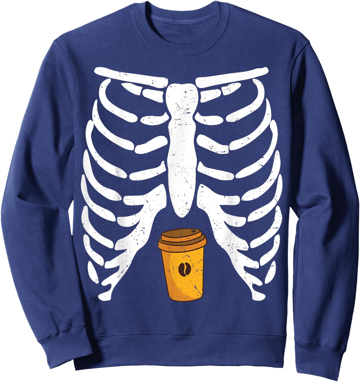 Halloween Rib Cage Coffee Lover Skeleton Funny Girls Sweatshirt - Sweatshirt | Navy