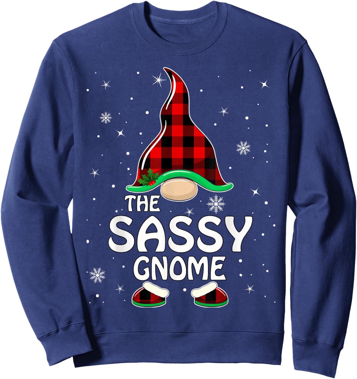 Sassy Gnome Buffalo Plaid Matching Family Christmas Pajama Sweatshirt - Sweatshirt | Navy