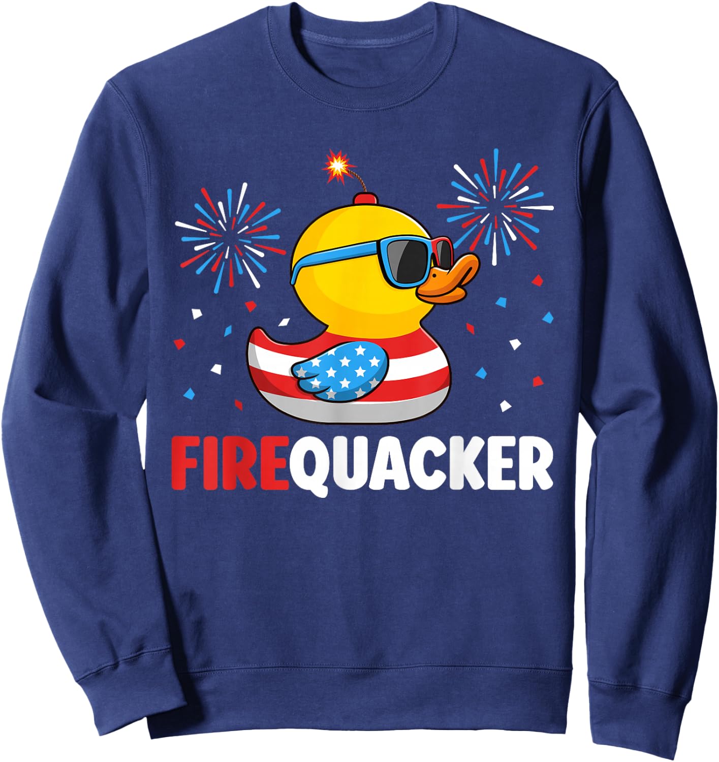 4th of July Duck Firequacker Patriotic Fourth of July Funny Sweatshirt - Sweatshirt | Navy