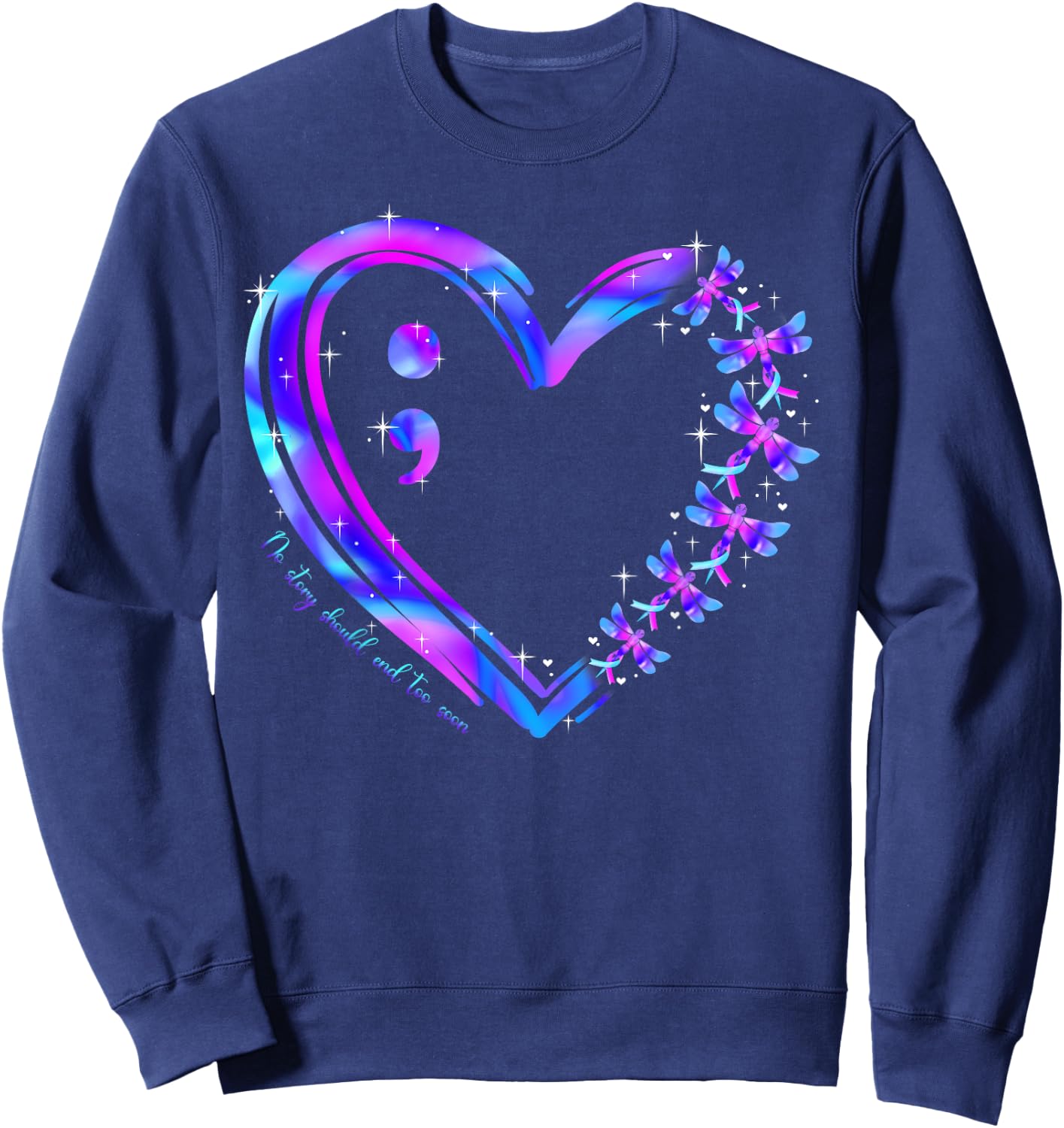 Suicide Prevention Awareness Teal Purple Heart Dragonfly Sweatshirt - Sweatshirt | Navy