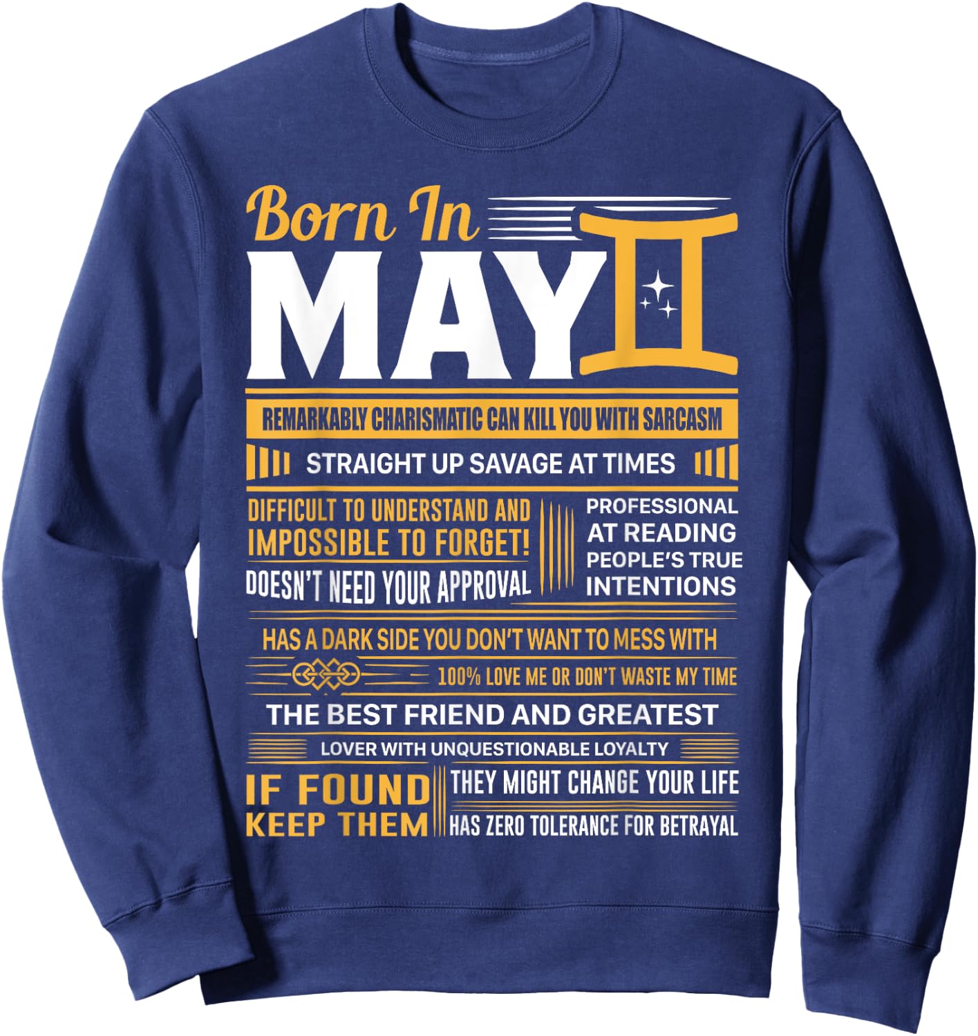 Born In May Gemini Funny Birthday Gift Sweatshirt - Sweatshirt | Navy