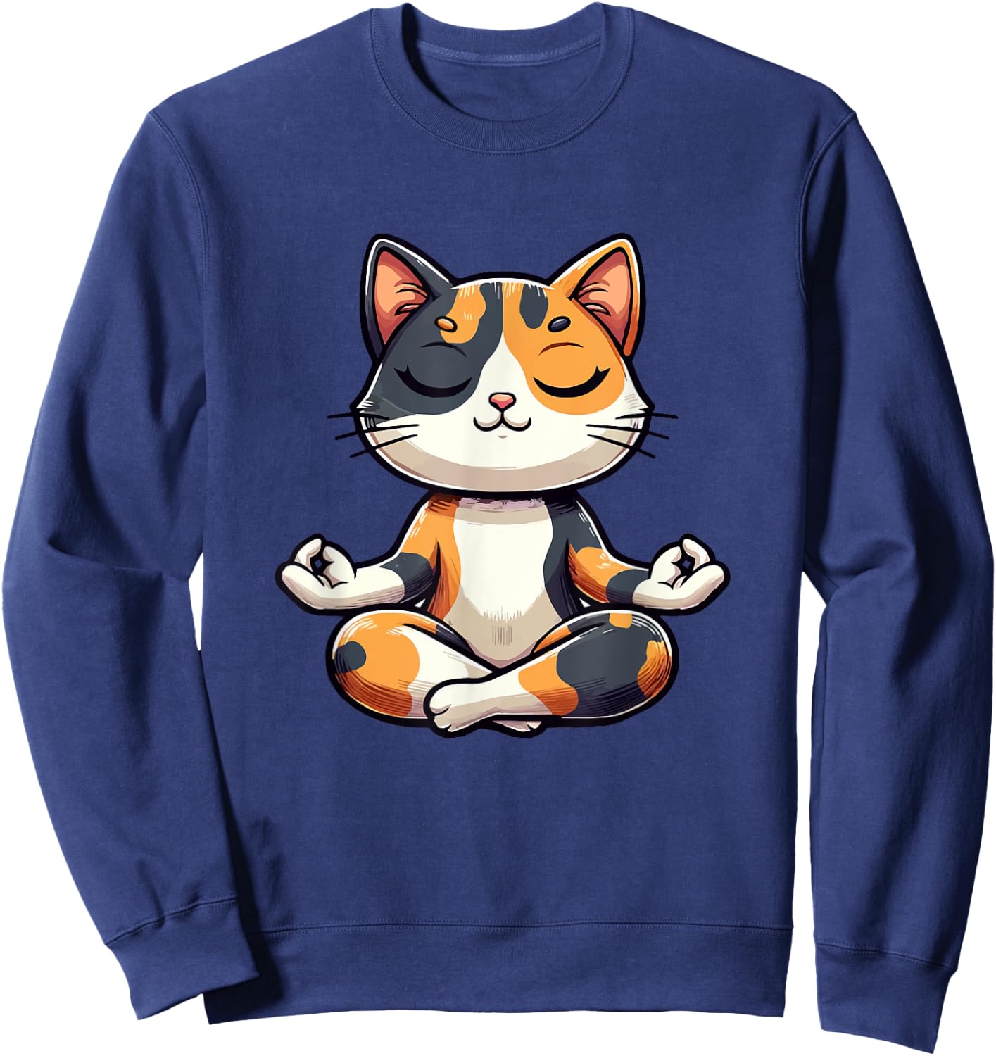 Calico Cat Yoga Exercise Feline Animal Pet Kawaii Calico Cat Men Women Sweatshirt - Sweatshirt | Navy