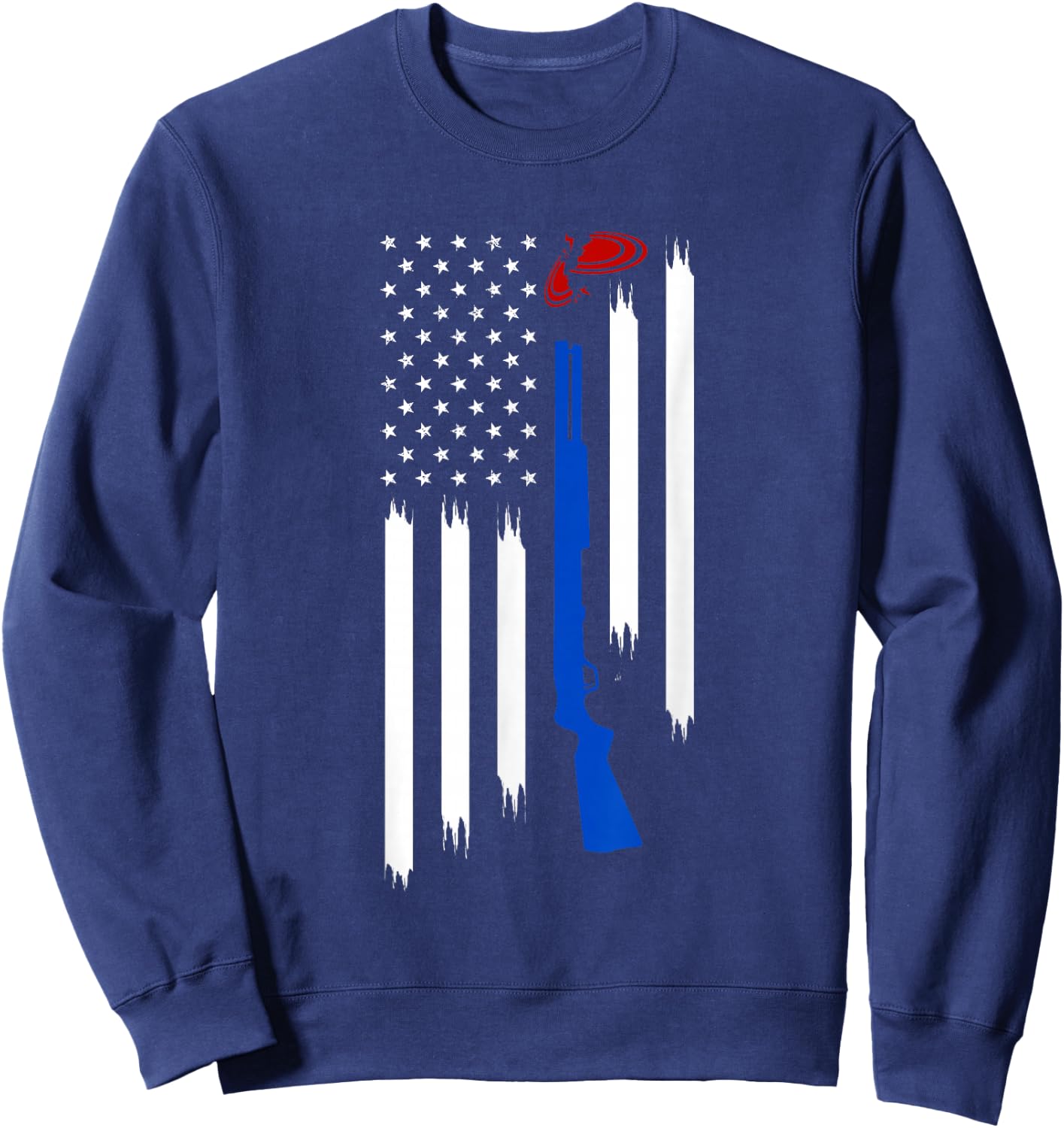 Patriotic Skeet Trap Clay Pigeon Shotgun Shooting USA Flag Sweatshirt - Sweatshirt | Navy