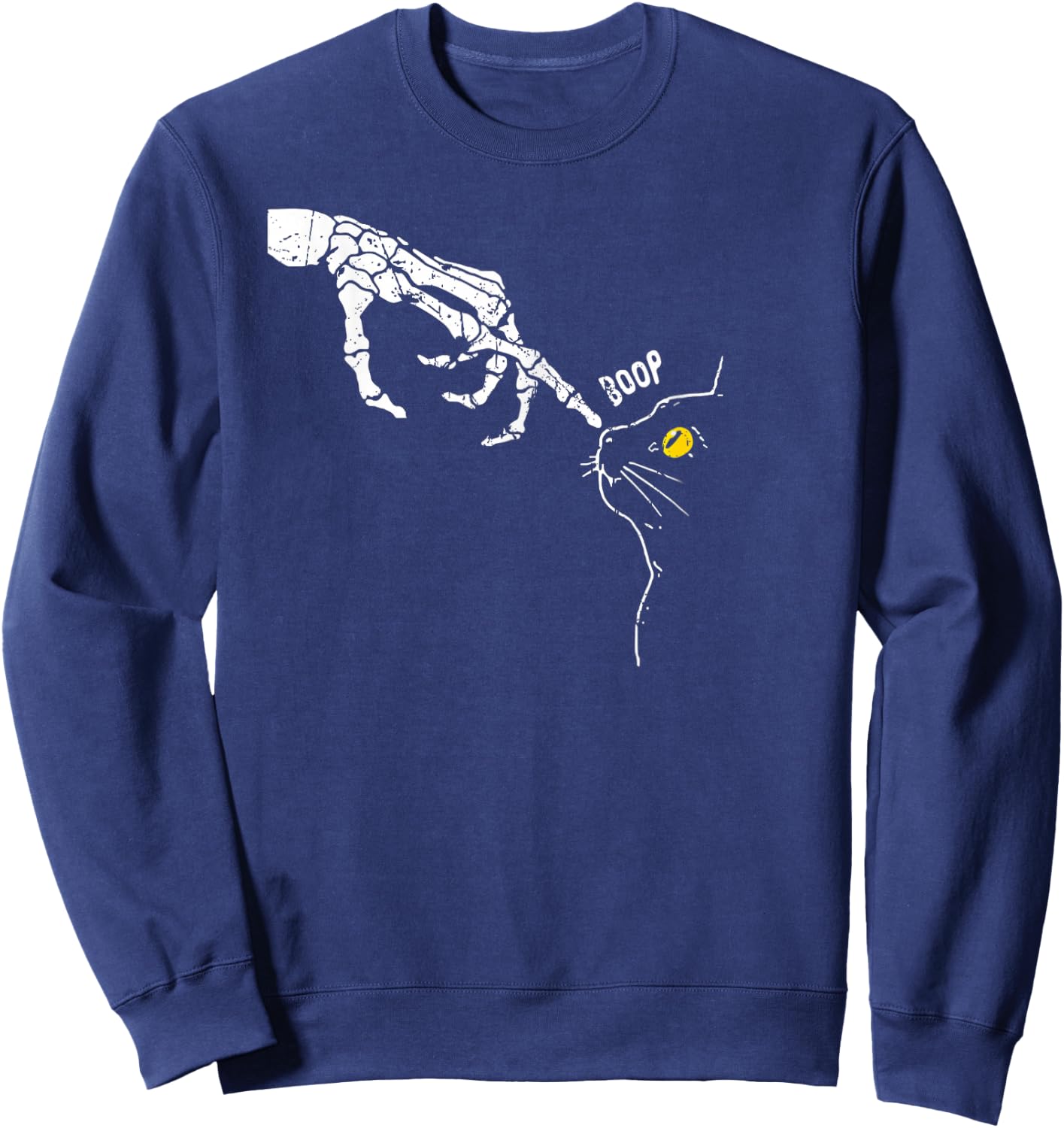 Cat Black Lover Skeleton Hand Boop Funny Halloween 2024 Sweatshirt - Sweatshirt | Navy
