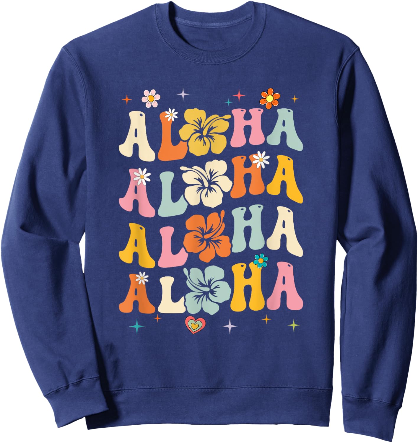 Aloha Women Hawaii Family Vacation Trip Girls Summer Groovy Sweatshirt - Sweatshirt | Navy