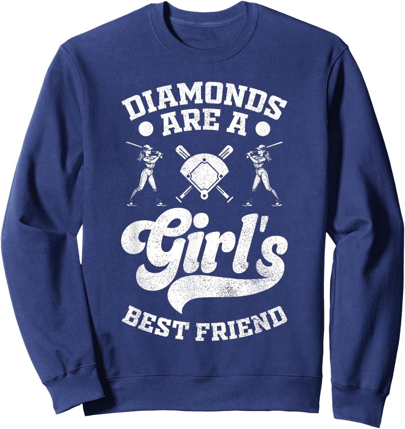 Diamonds Are A Girl's Best Friend Baseball Softball Girl Sweatshirt - Sweatshirt | Navy