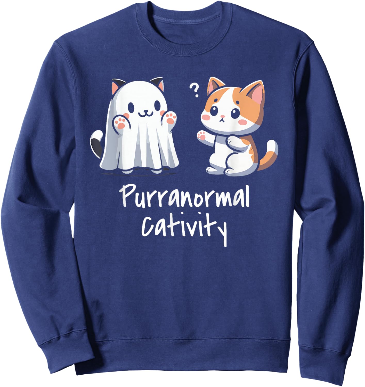 Purranormal Cativity Cat Paranormal Ghost Halloween Sweatshirt - Sweatshirt | Navy