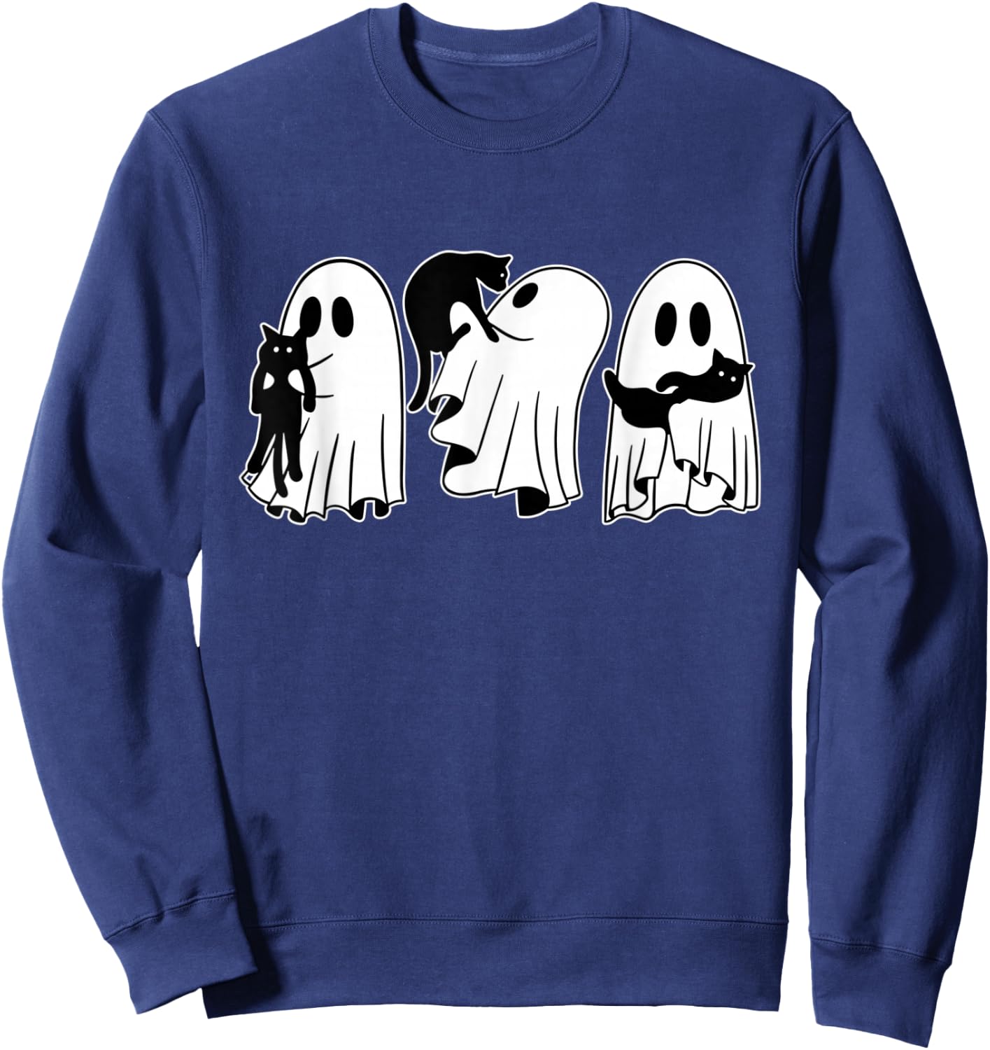Ghost Holding Black Cat Funny Halloween Cat Lovers Women Sweatshirt - Sweatshirt | Navy