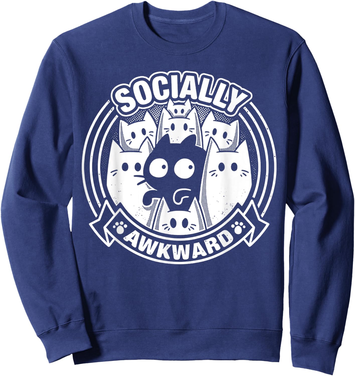 Socially Awkward Cat Sweatshirt - Sweatshirt | Navy