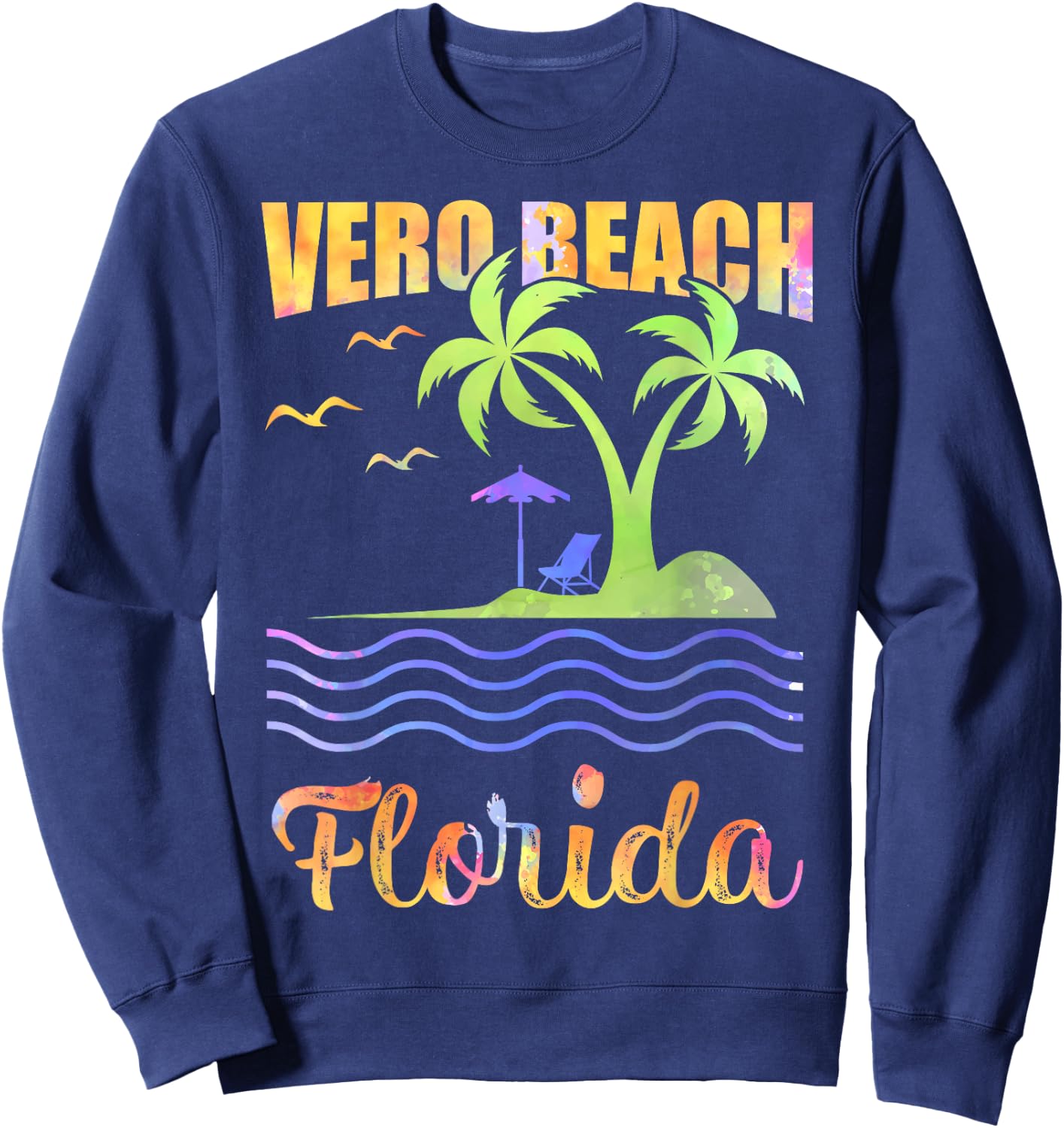 Summer Vacation Retro Sunset Florida Vero Beach Men Women Kids Sweatshirt - Sweatshirt | Navy