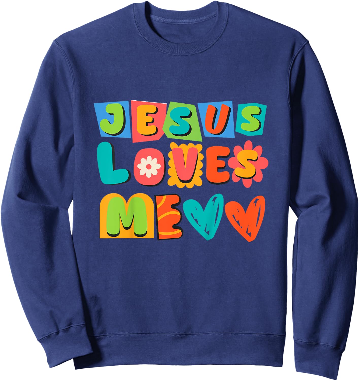 Groovy Jesus Loves Me Biblical Christian Church Retro Kids Sweatshirt - Sweatshirt | Navy