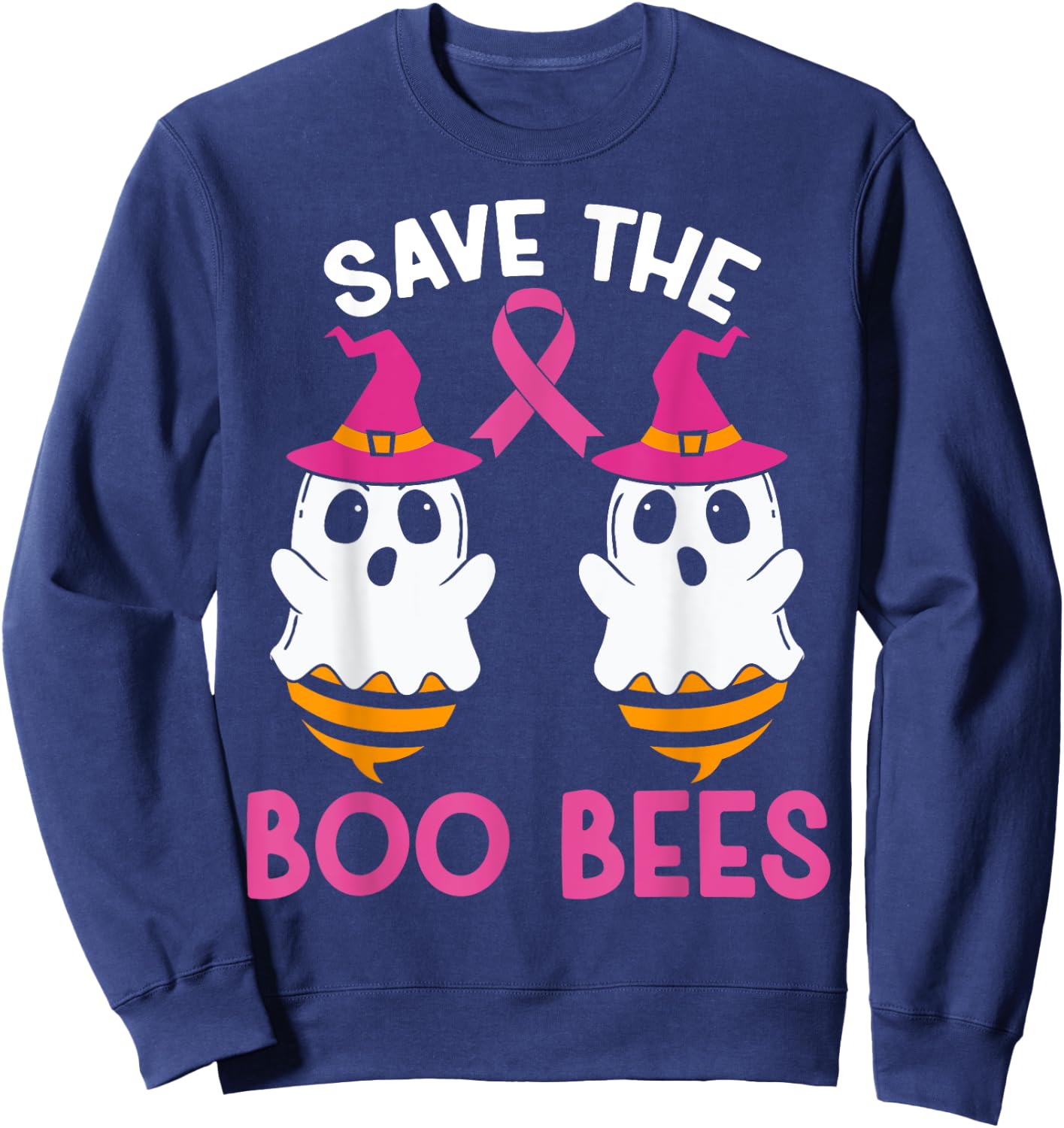 Save The Boobees Boo Bees Breast Cancer Awareness Halloween Sweatshirt - Sweatshirt | Navy