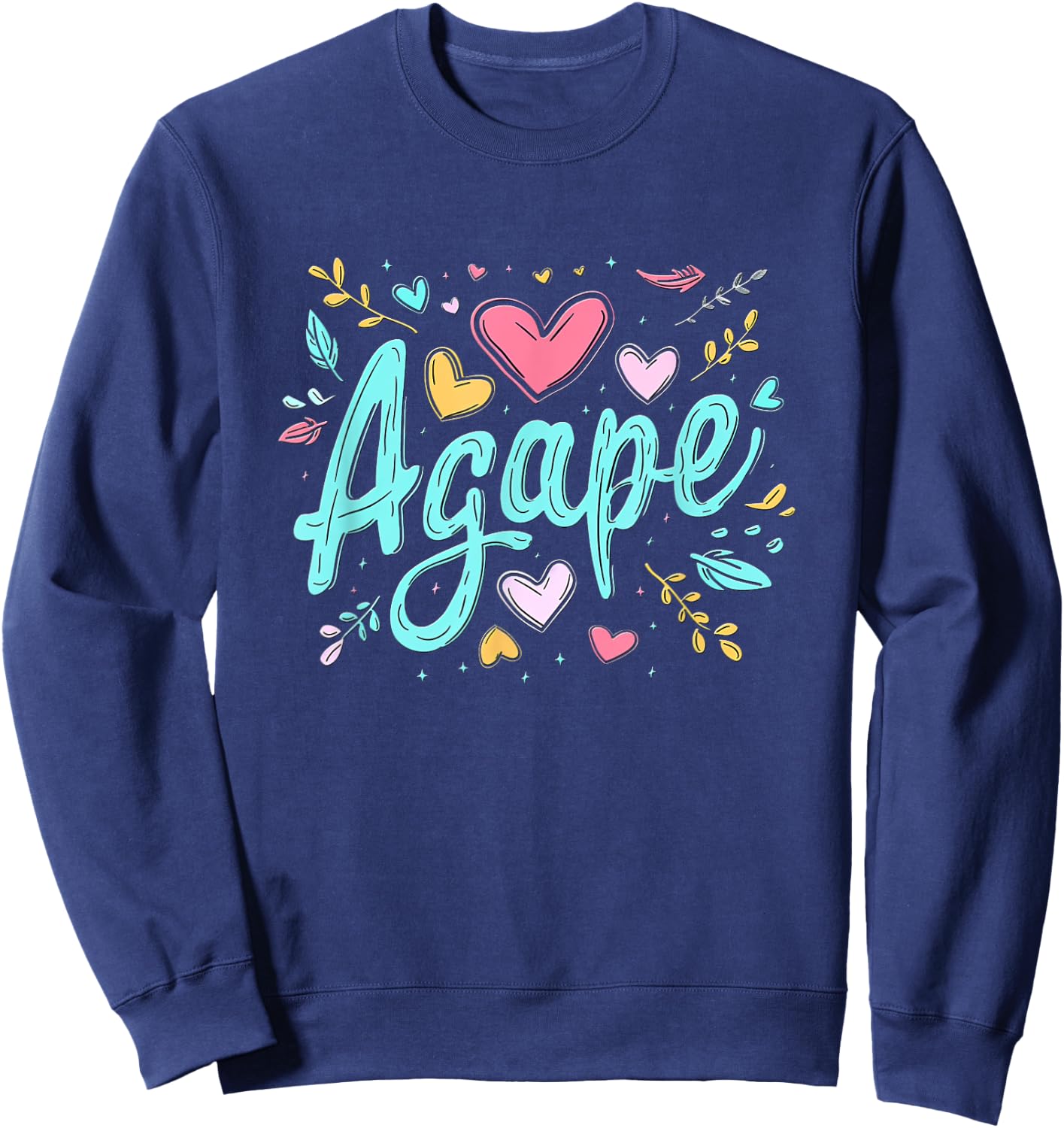 Agape Old Greek Christian Apparel - Christian Faith - Love Agape - -Adults - Black - Small - Short Sleeve Sweatshirt - Sweatshirt | Navy