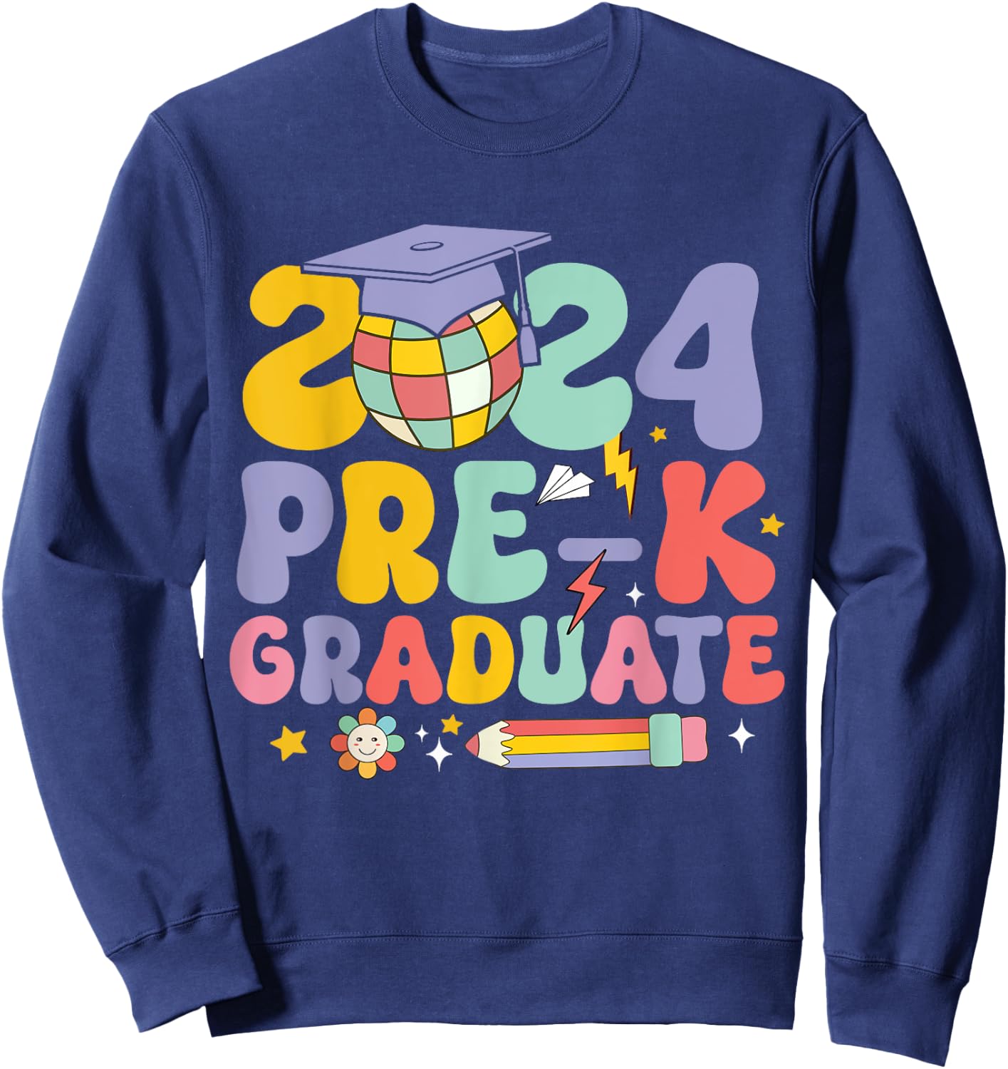 Groovy Preschool Graduation 2024 Pre-k Graduate for Girls Sweatshirt - Sweatshirt | Navy