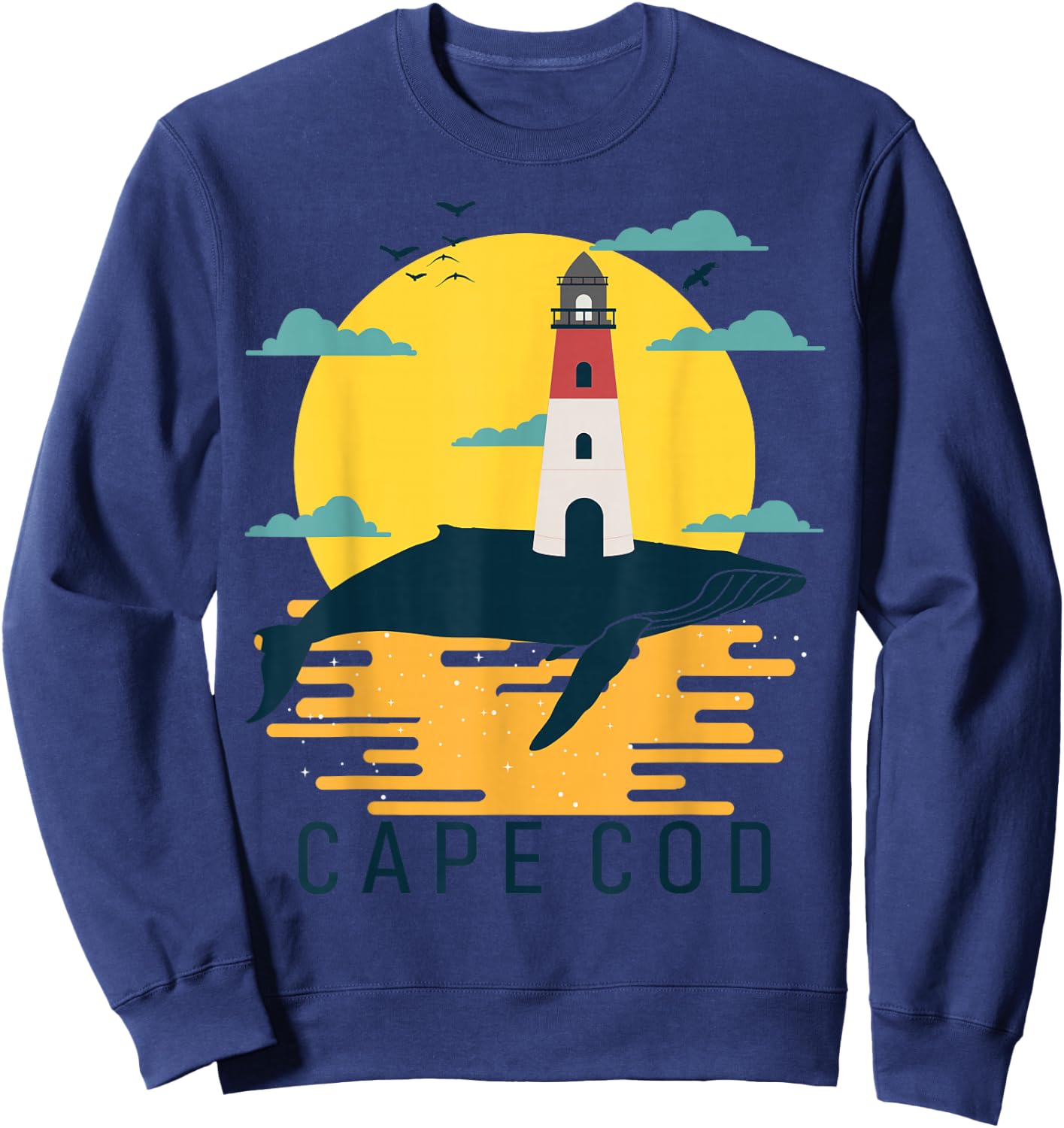 Cape Cod Nauset Lighthouse Vacation Sunset Whale Tourist Sweatshirt - Sweatshirt | Navy