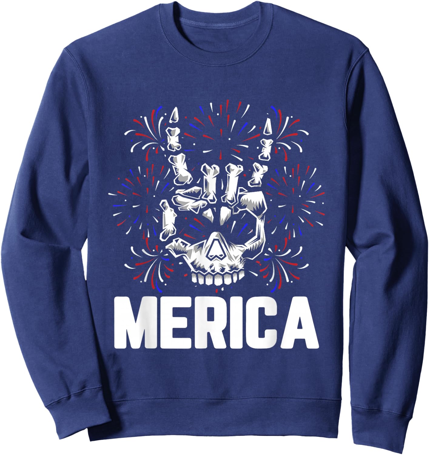 Merica 4th of July Rock And Roll Skull Hands Rocker Sweatshirt - Sweatshirt | Navy