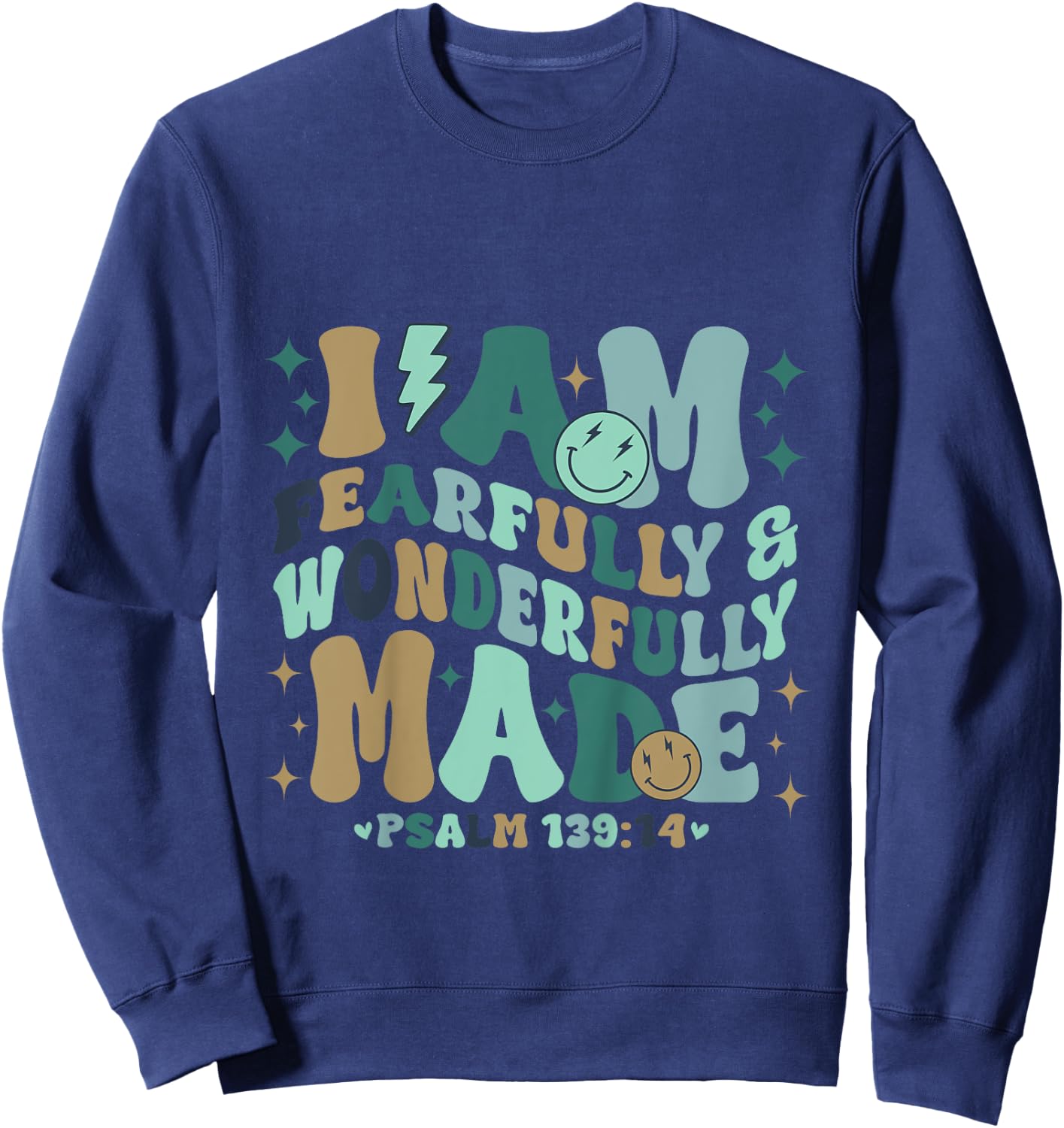 Kids I am Fearfully & Wonderfully Made Retro Bible Verse Kids Sweatshirt - Sweatshirt | Navy