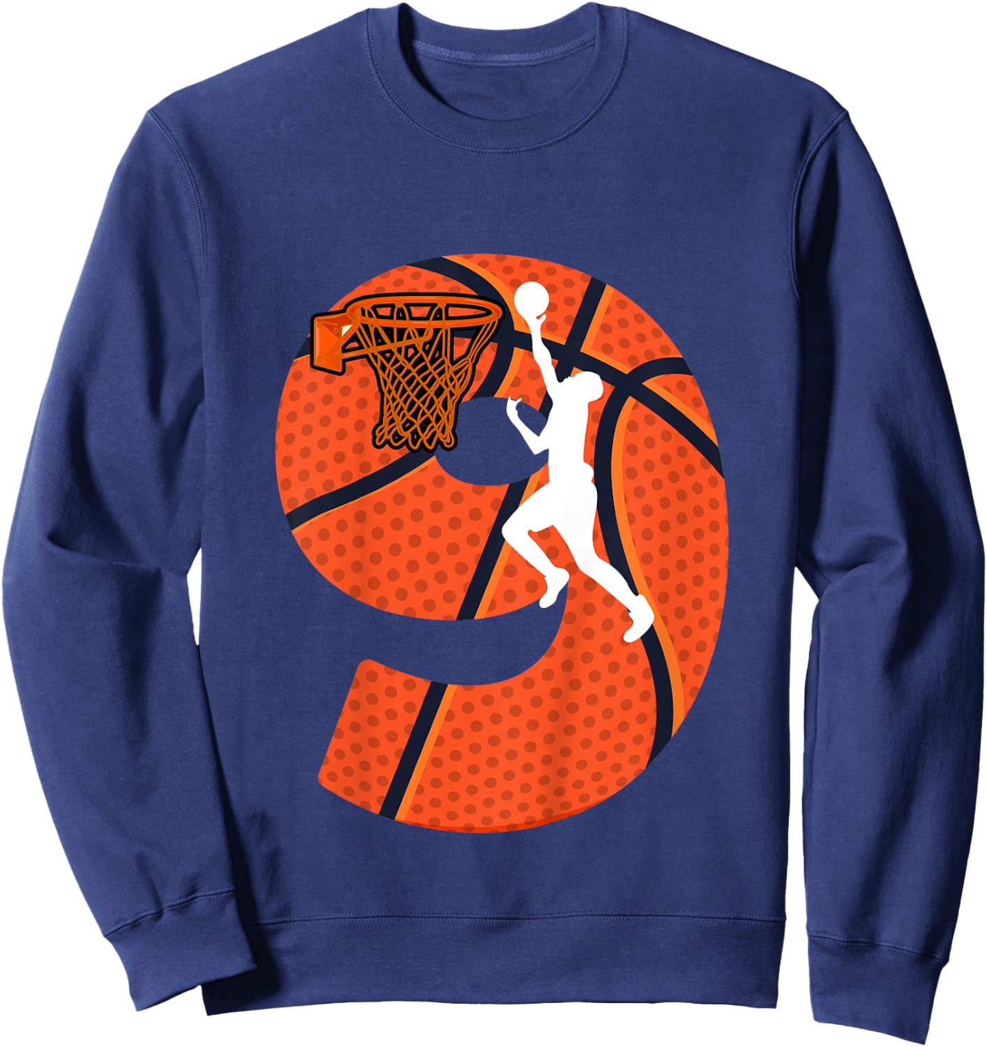 Kids 9 Year Old 9th Birthday Party Basketball Theme Boys Girls Sweatshirt - Sweatshirt | Navy