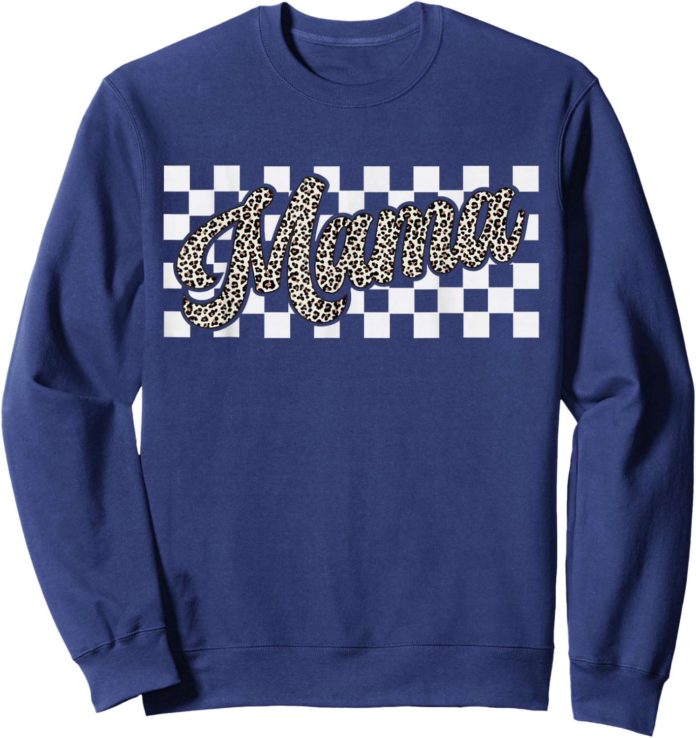 Retro Checkered Mama Leopard Print Mom Mother's Day Gifts Sweatshirt - Sweatshirt | Navy