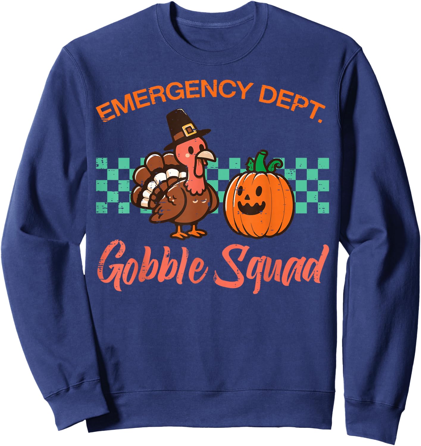 Thanksgiving Emergency Nurse Gobble Squad Scrub Top Women Sweatshirt - Sweatshirt | Navy