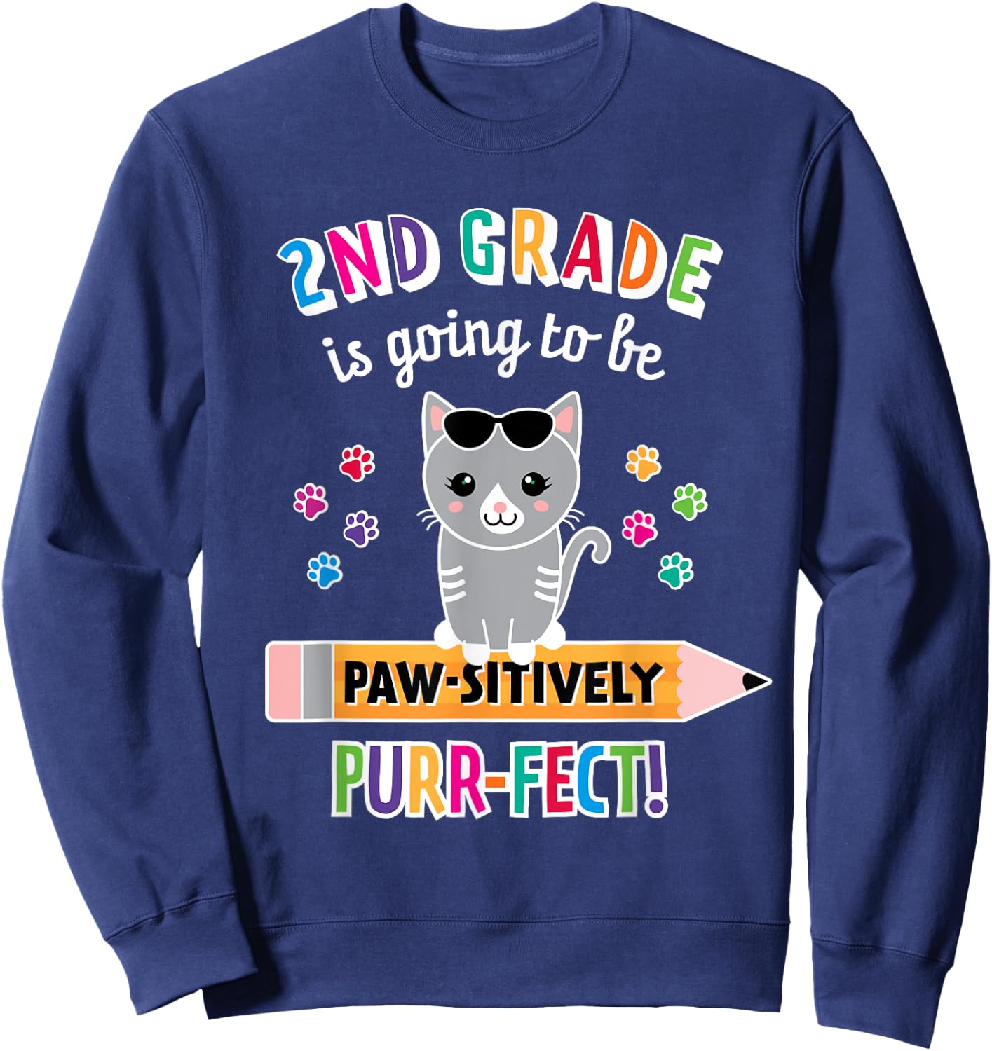 First Day of Second Grade Shirt Cat First Day of School Sweatshirt - Sweatshirt | Navy