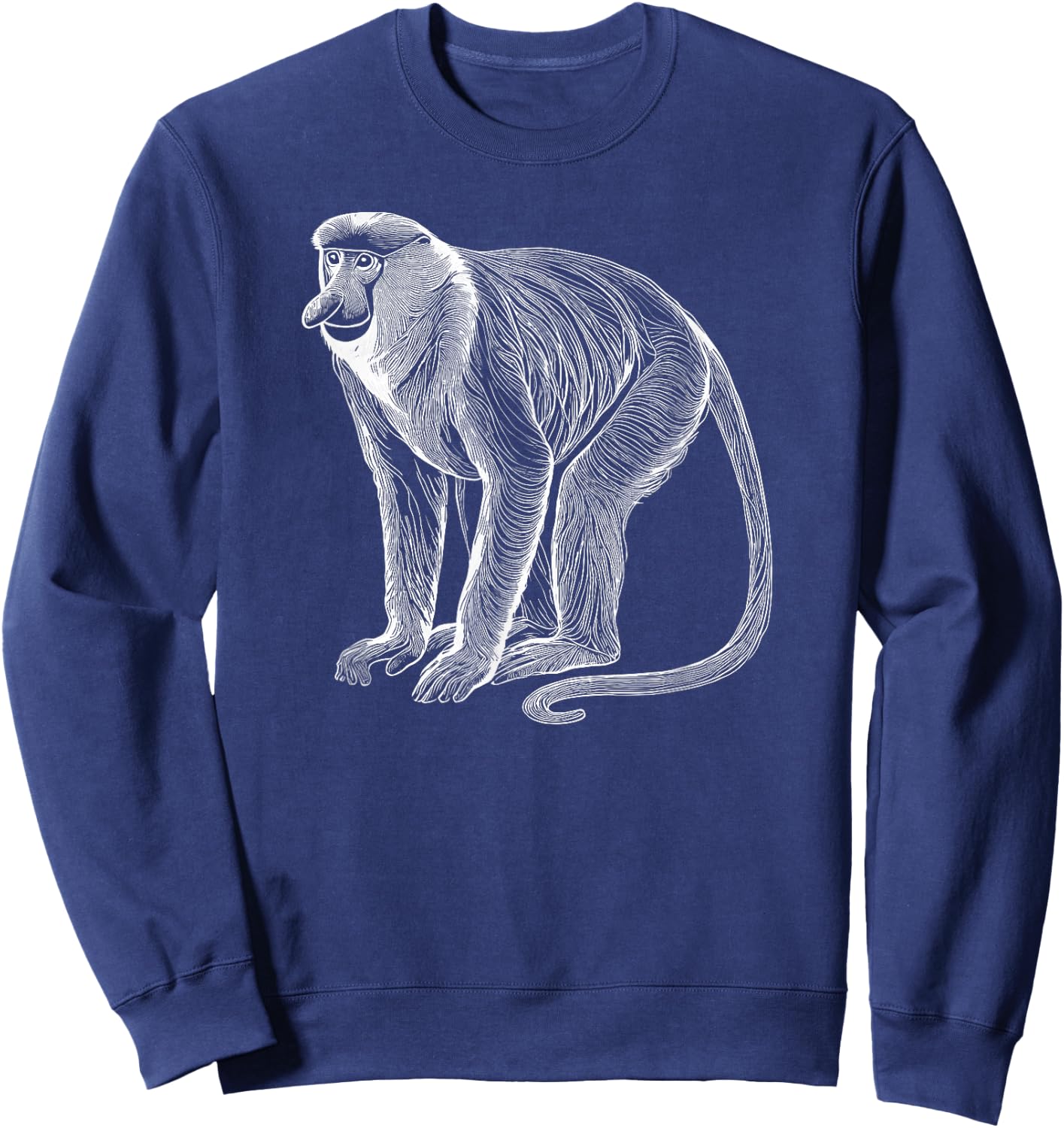 Line Art Proboscis Monkey Long-Nosed Monkey Sweatshirt - Sweatshirt | Navy