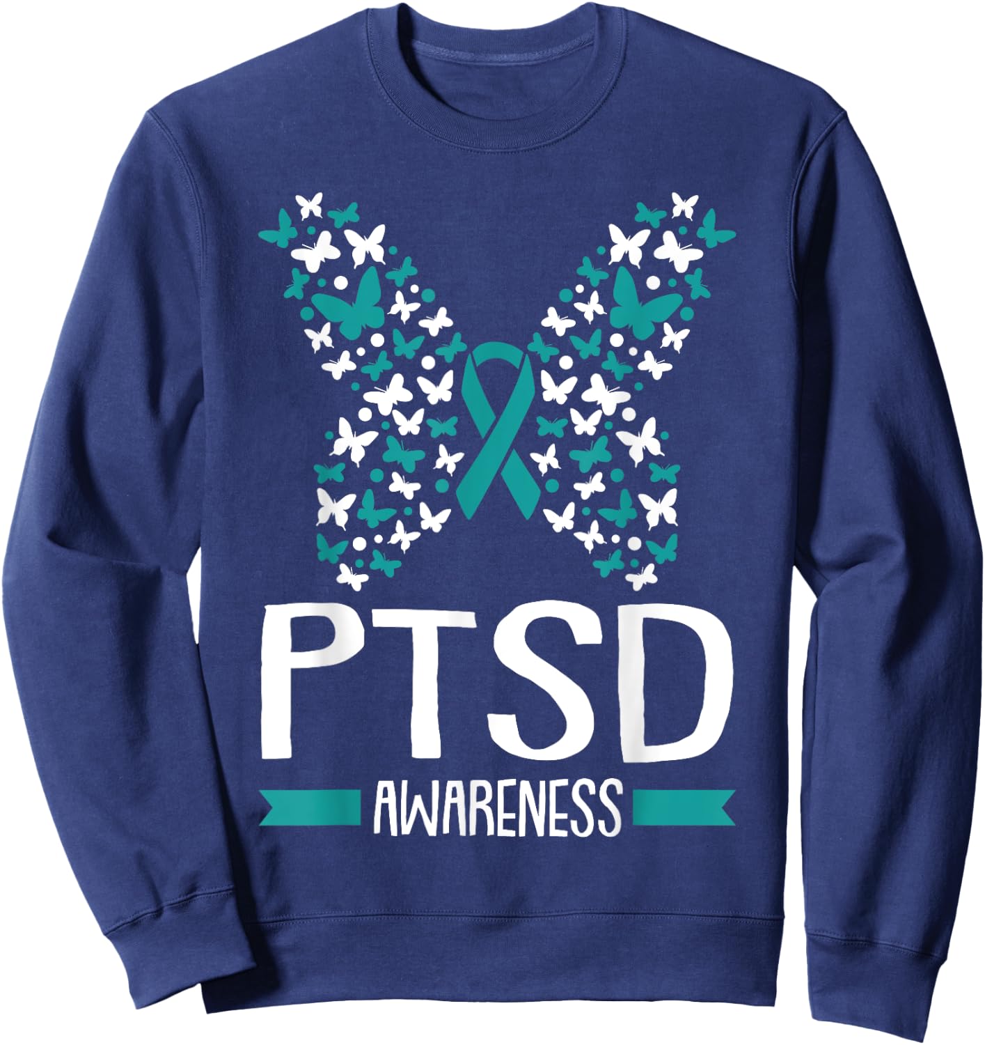 PTSD Awareness Post Traumatic Stress Disorder Ribbon Warrior Sweatshirt - Sweatshirt | Navy