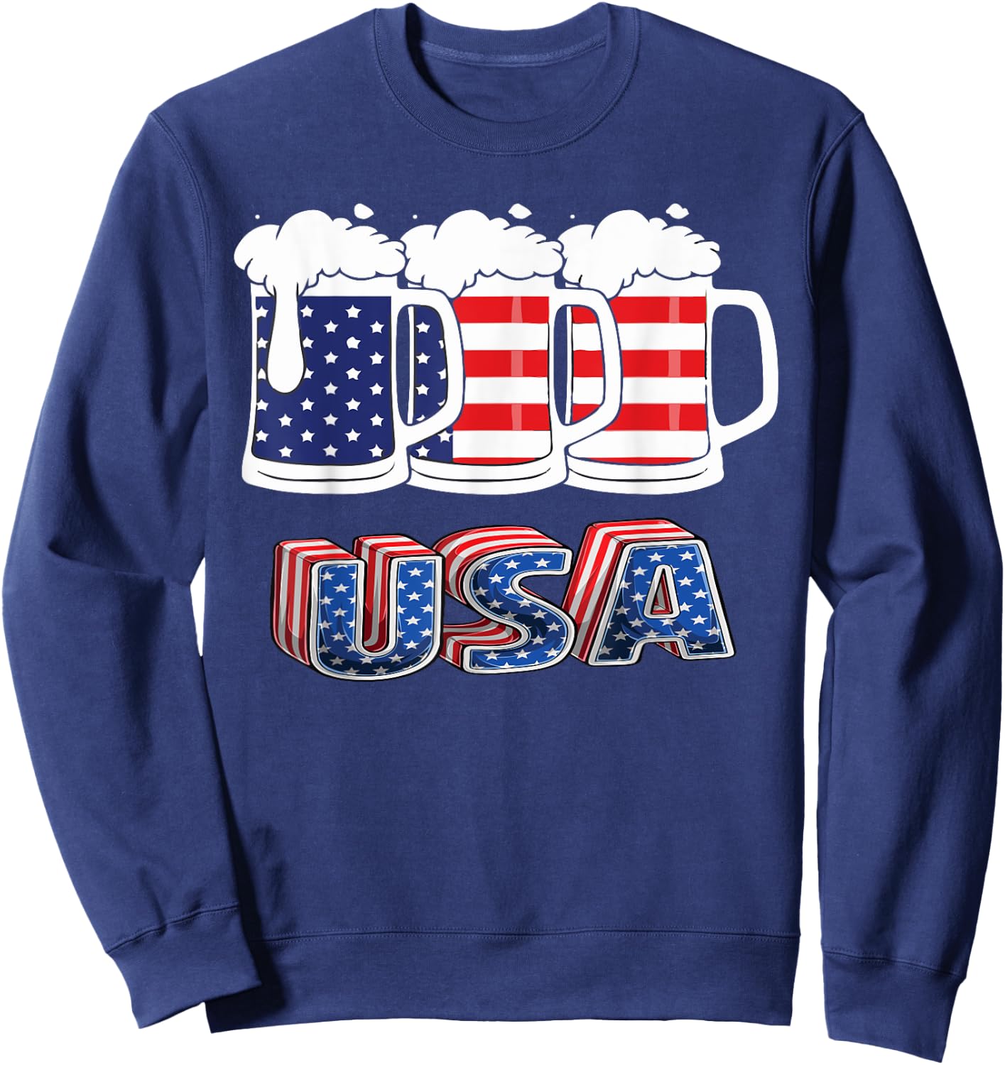 Beer American Flag 4th Of July Merica USA Drinking Team Men Sweatshirt - Sweatshirt | Navy