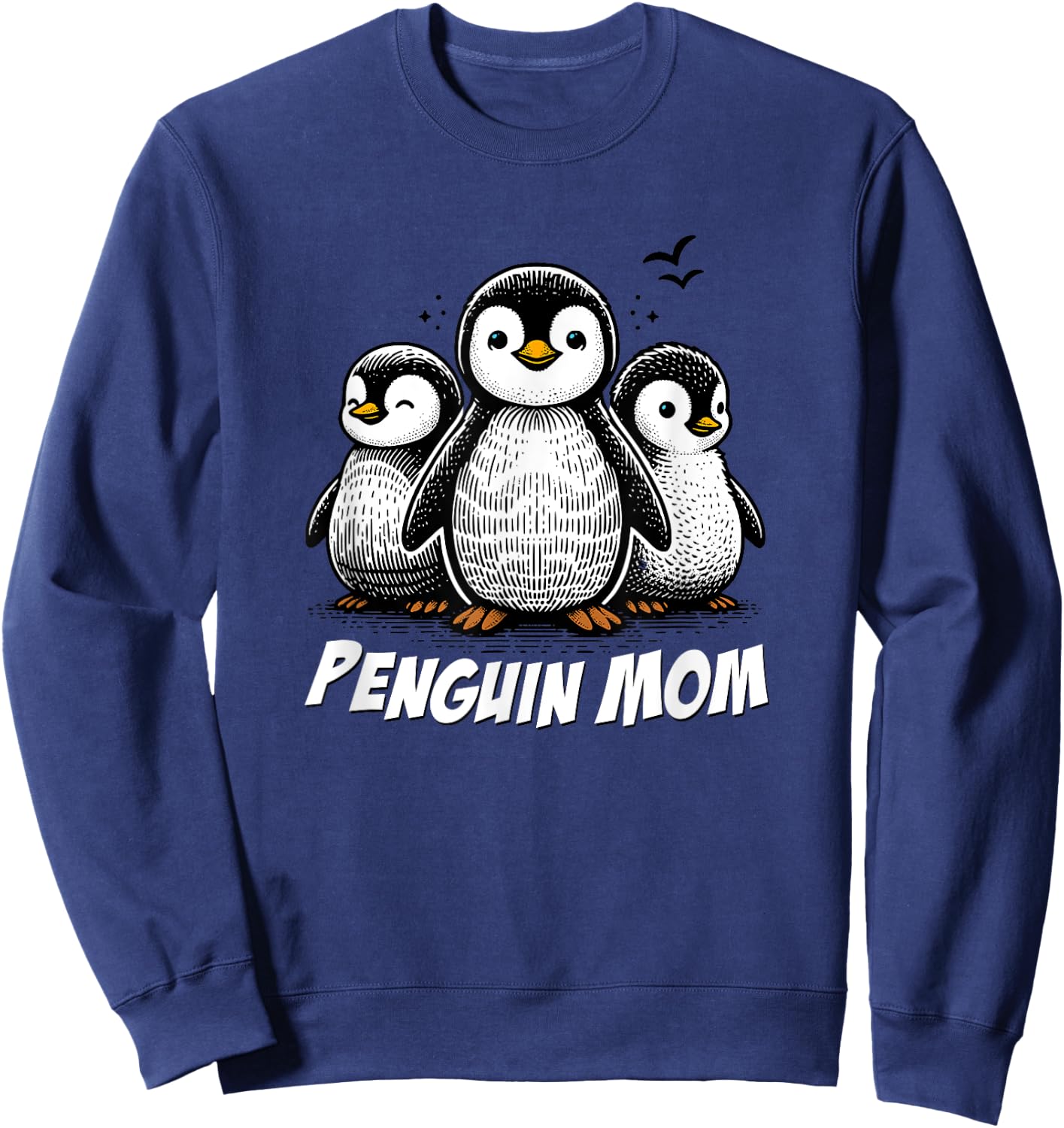 Cute Penguin Art, Penguin Lovers Mom Graphic Sweatshirt - Sweatshirt | Navy