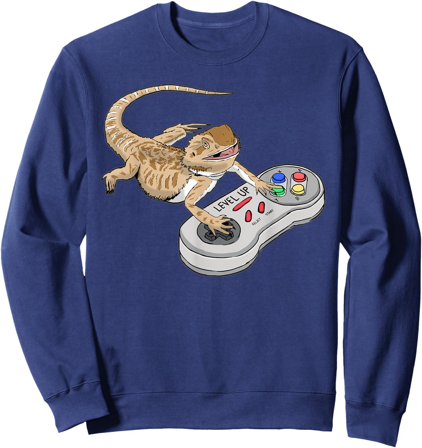 Bearded Dragon Playing Video Game Reptiles Pagona Gamers Small Sweatshirt - Sweatshirt | Navy