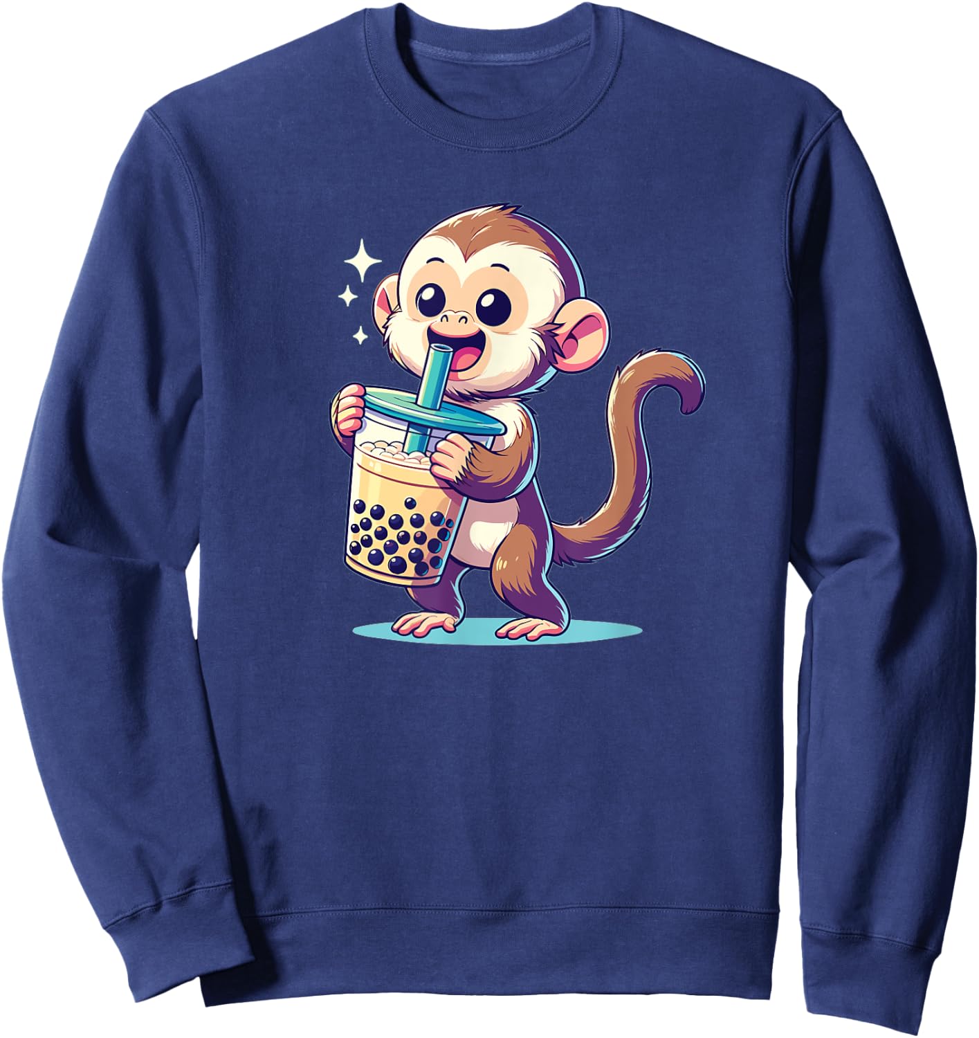 Kawaii Monkey Bubble Tea Boba Cappuccino Monkey Sweatshirt - Sweatshirt | Navy