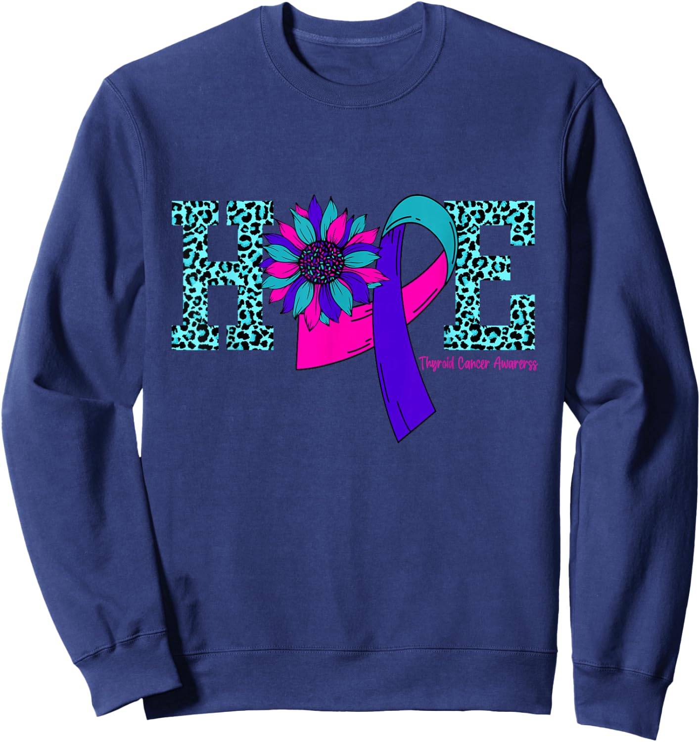 Thyroid Cancer Hope Ribbon Leopard Thyroid Awareness Sweatshirt - Sweatshirt | Navy
