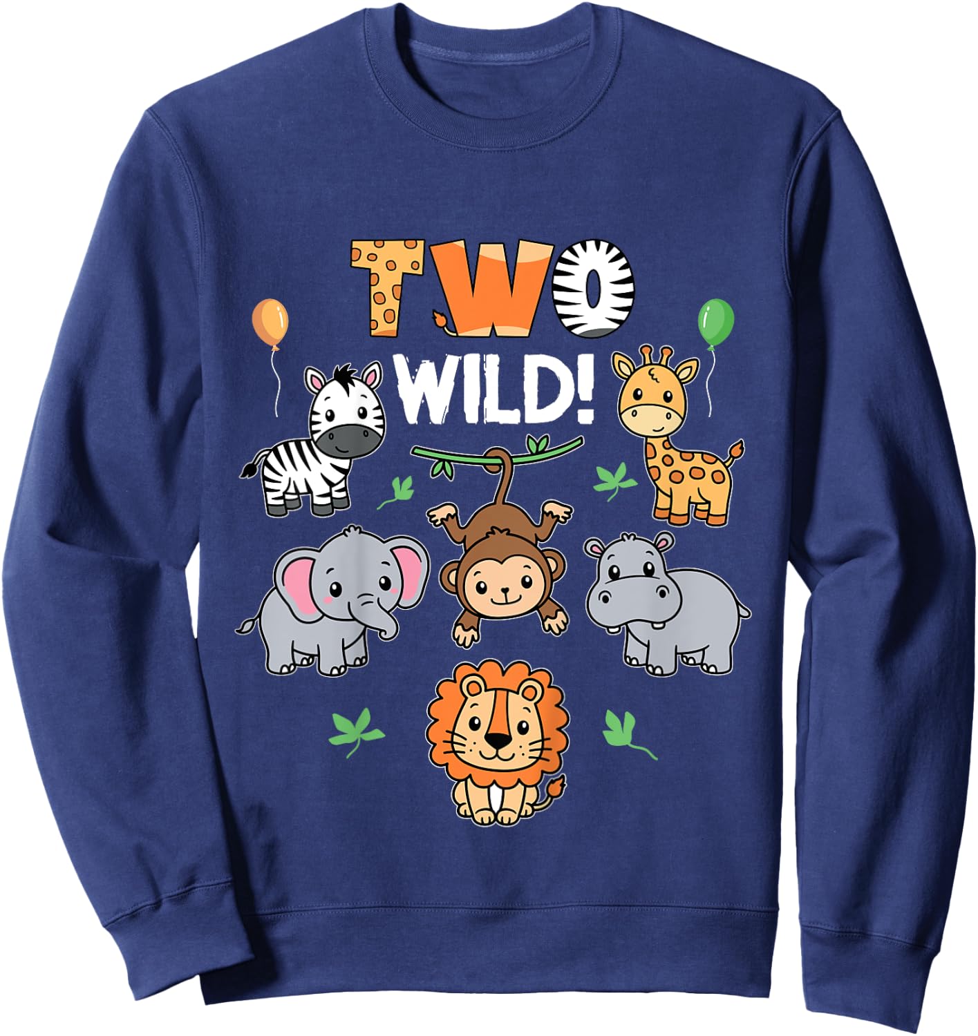 Kids 2nd Birthday Boy Girl Two Wild Jungle Zoo Animals Birthday Sweatshirt - Sweatshirt | Navy