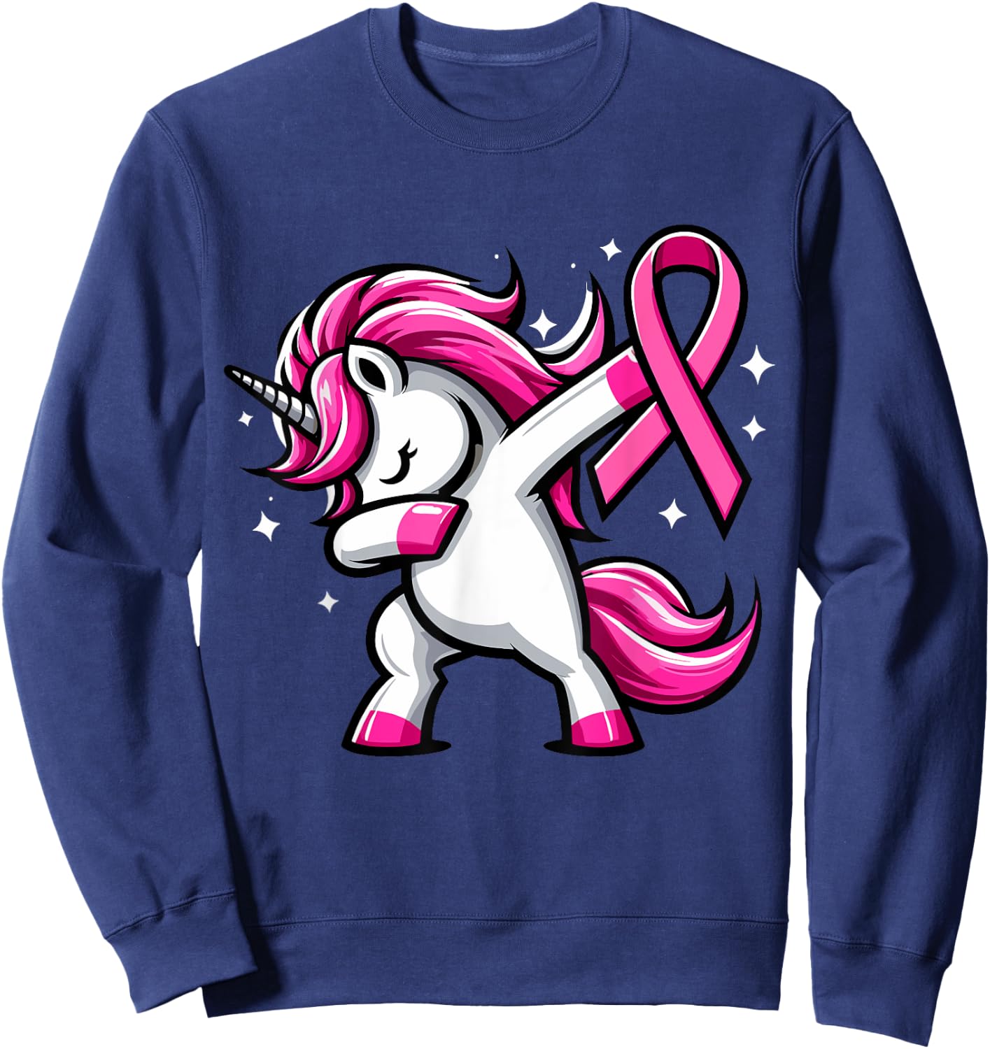 Pink Ribbon Unicorn Breast Cancer Awareness for Girls Kids Sweatshirt - Sweatshirt | Navy