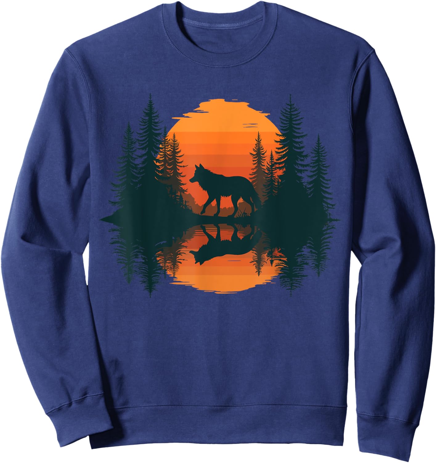 Wolf Reflection Forest Nature Wildlife Outdoor Sweatshirt - Sweatshirt | Navy